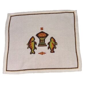 Vintage Counted Cross-stitch Fish Made in Israel 10x12 Beautiful Doily